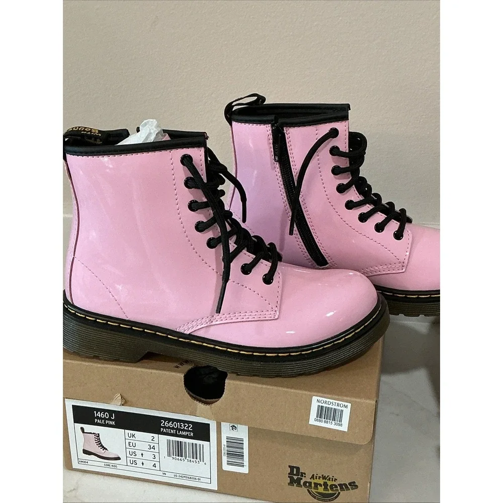 NEW Dr. Martens Boots 1460 Junior Pale Pink Patent Lamper Combat Sz 3 Kids NIB